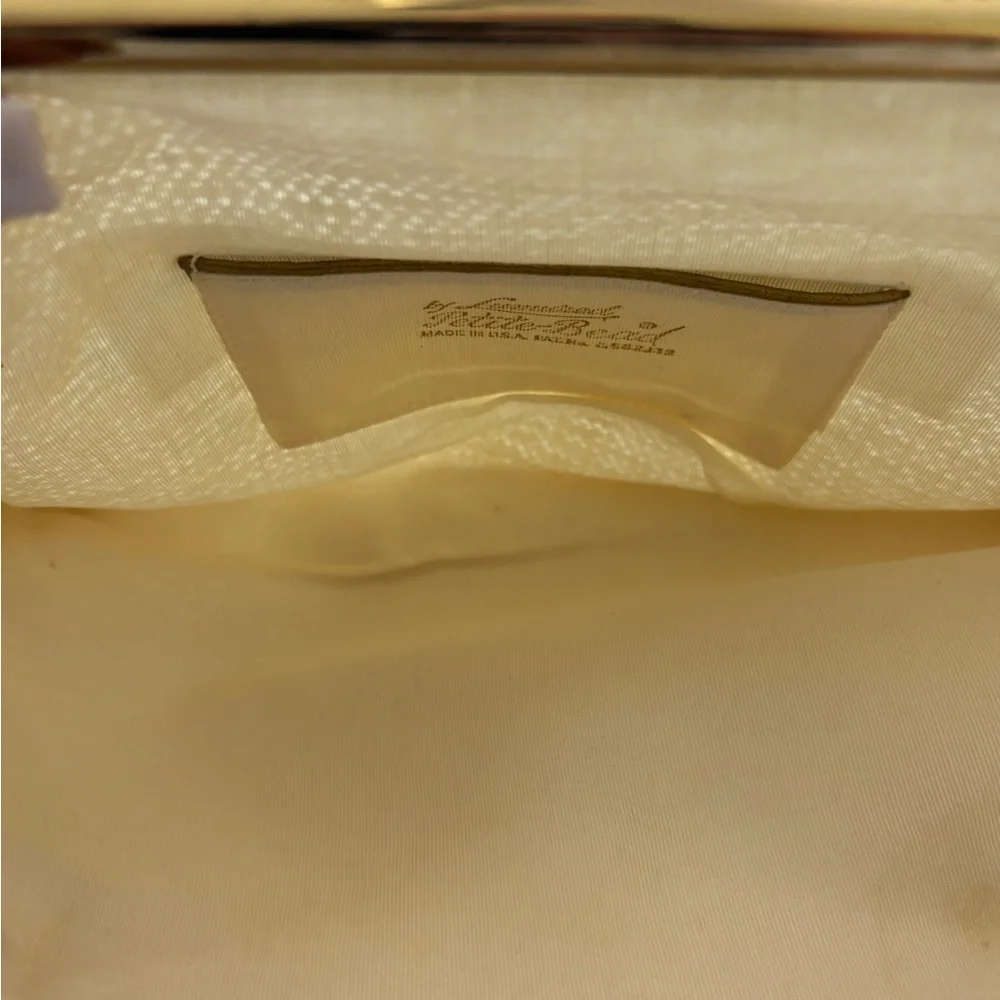 Vintage Lemured Petite Cream Clutch Beaded Bag And Mirror Purse‎